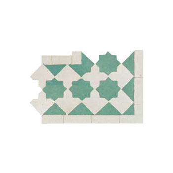 Mosaic House Moroccan tile Kmarshoun Inner Corner 12-1 Light Green White  zellige, mosaic, zellij, border, glaze, stars, traditonal, star 